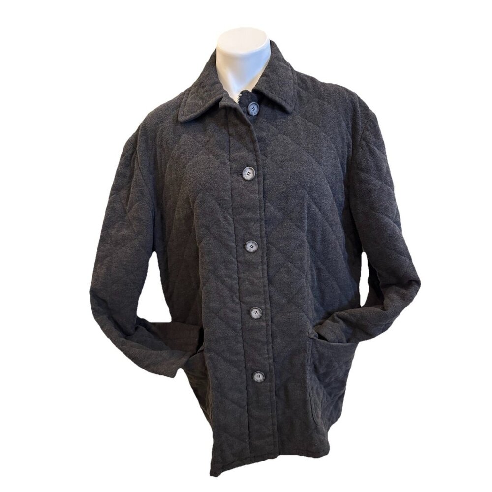 Jones New York Size Medium Women’s Quilted Barn Jacket Gray Zip Up & Buttons T7